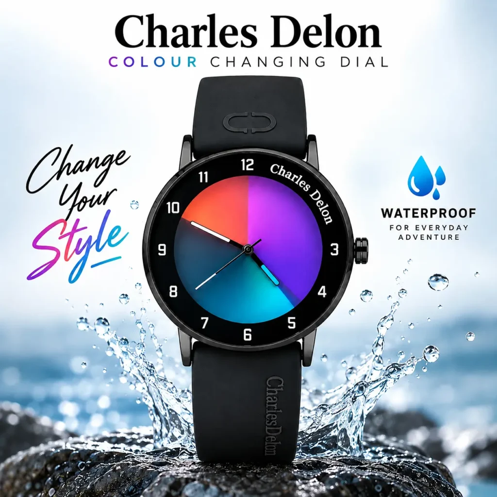 Charles Delon Waterproof Color-Changing Dial Watch for Him & Her – Unisex Black Silicone Strap